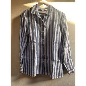 J.Jill Love Linen Womens Blue Striped Button Down Long Sleeve Shirt Medium New